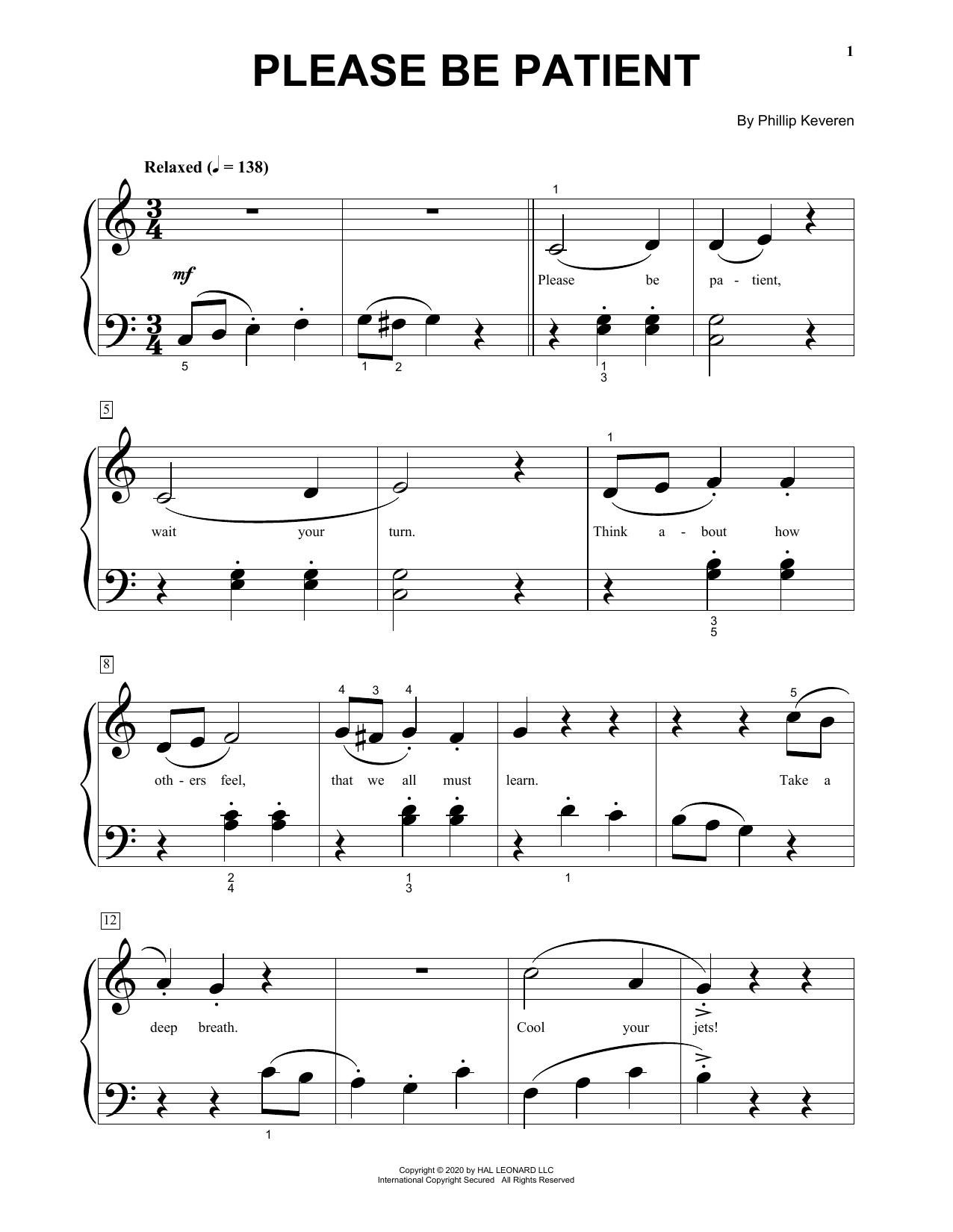 Phillip Keveren Please Be Patient Sheet Music Notes & Chords for Big Note Piano - Download or Print PDF