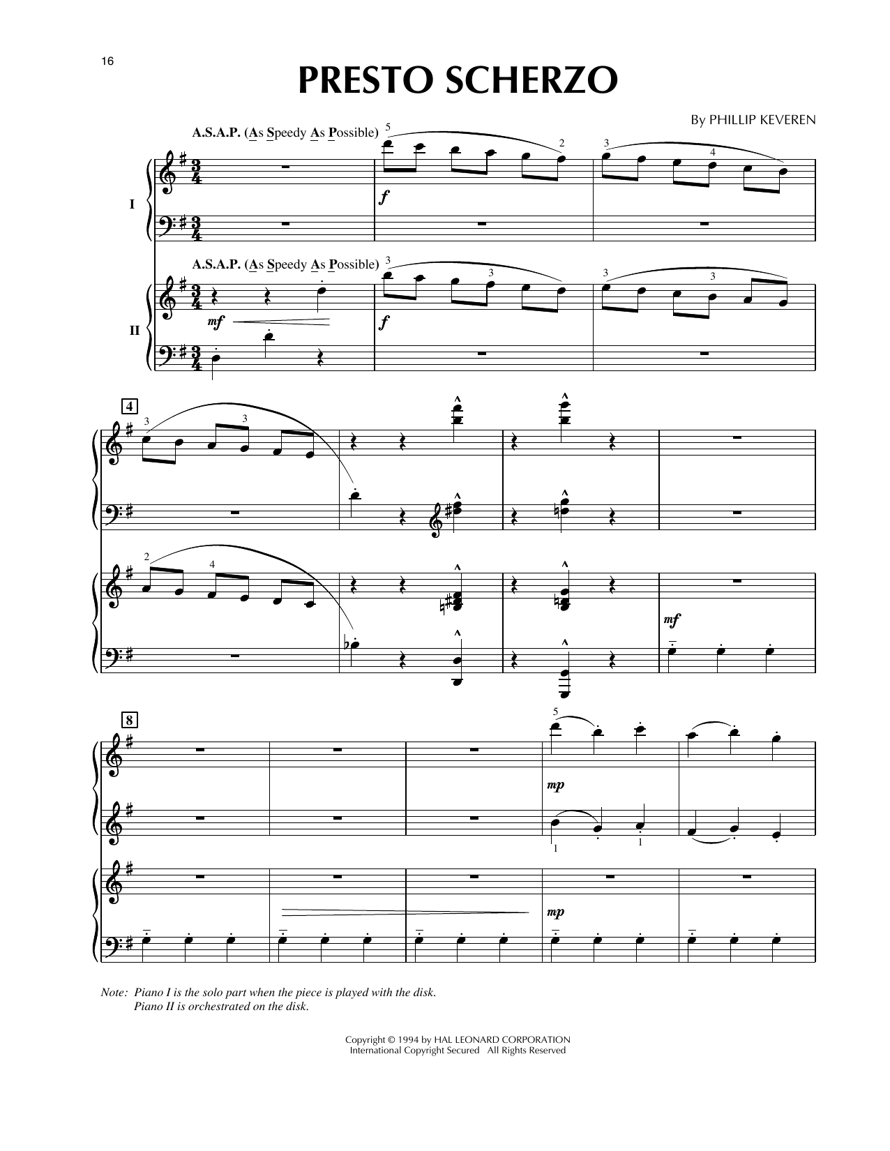Phillip Keveren Presto Scherzo (from Presto Scherzo) (for 2 pianos) Sheet Music Notes & Chords for Piano Duet - Download or Print PDF