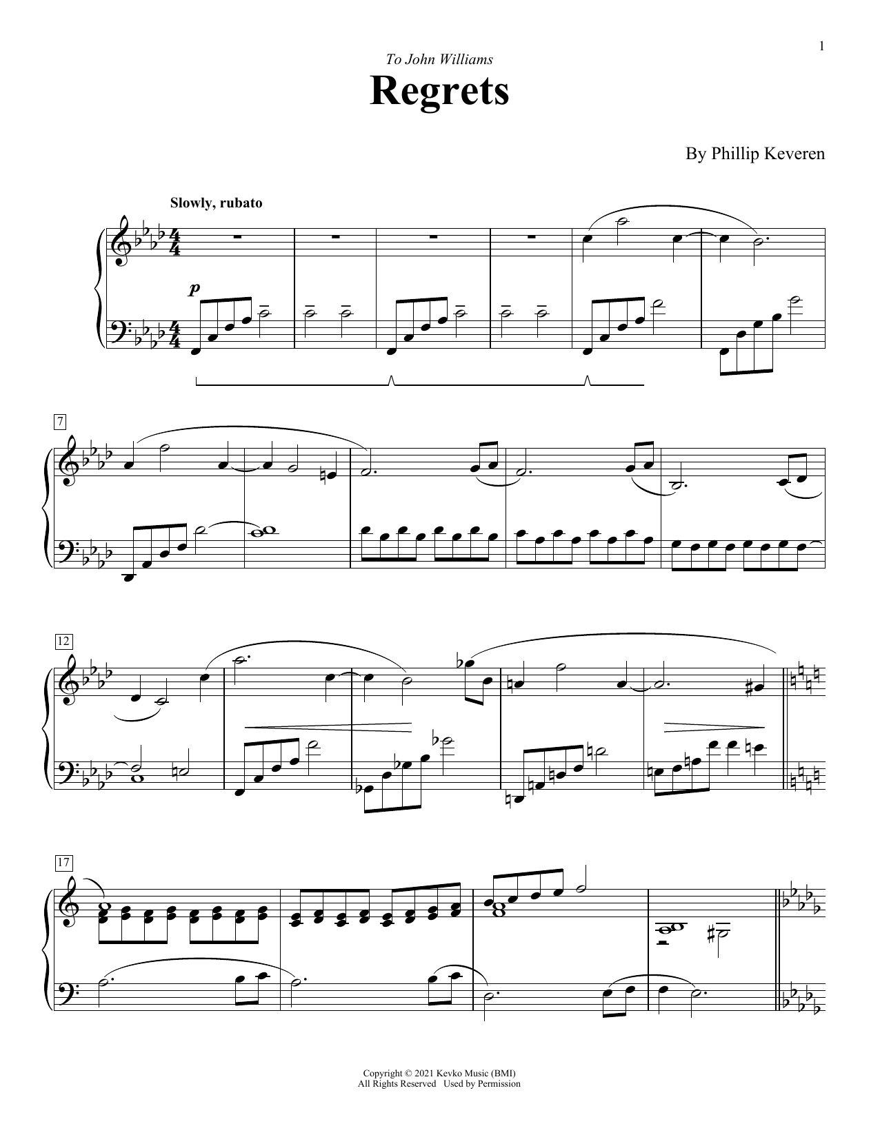 Phillip Keveren Regrets Sheet Music Notes & Chords for Piano Solo - Download or Print PDF