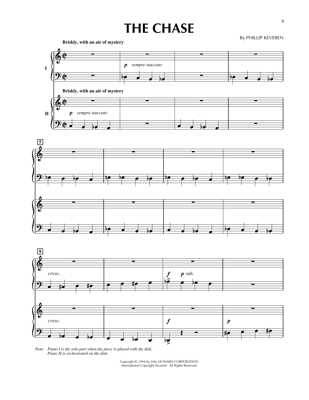 Phillip Keveren The Chase (from Presto Scherzo) (for 2 pianos) Sheet Music Notes & Chords for Piano Duet - Download or Print PDF