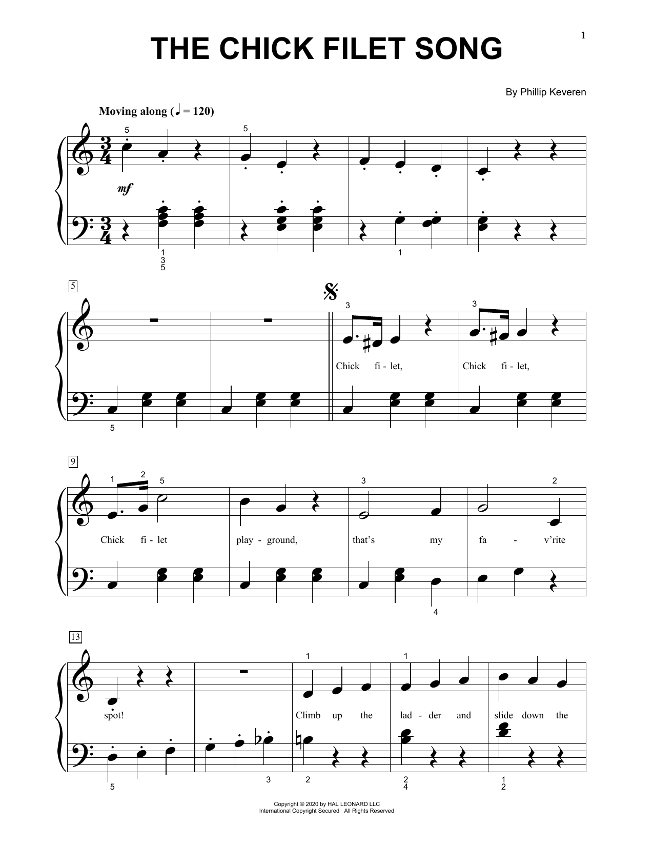 Phillip Keveren The Chick Filet Song Sheet Music Notes & Chords for Big Note Piano - Download or Print PDF