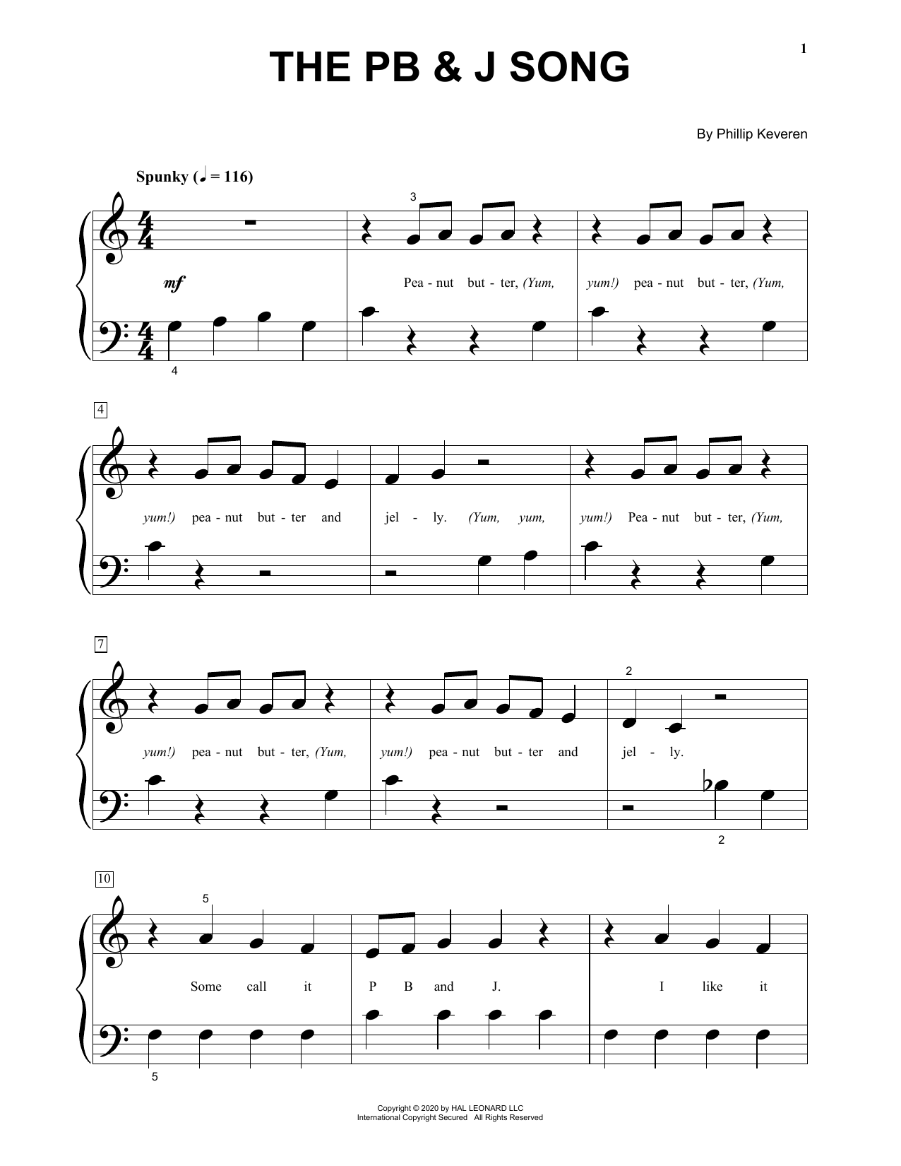 Phillip Keveren The PB & J Song Sheet Music Notes & Chords for Big Note Piano - Download or Print PDF