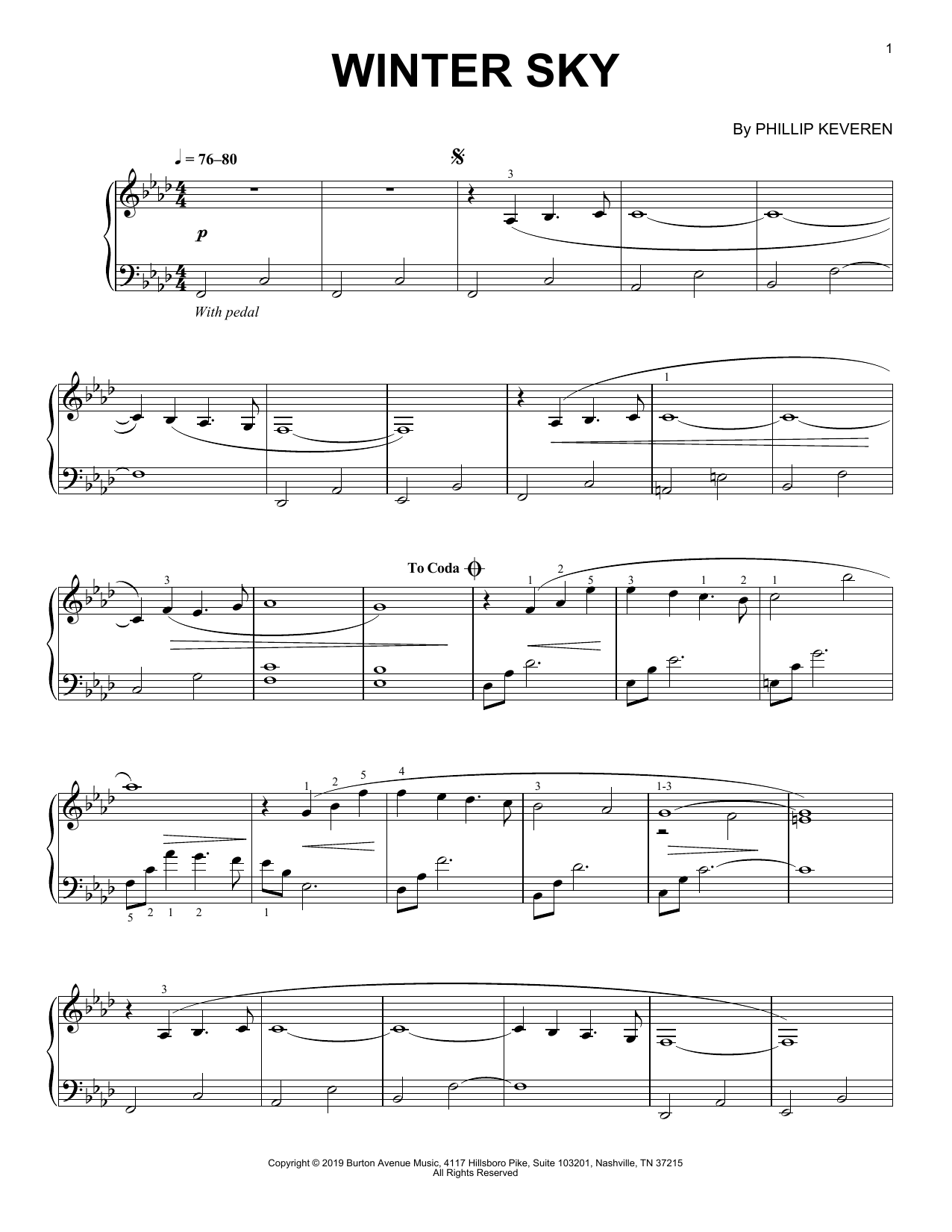 Phillip Keveren Winter Sky Sheet Music Notes & Chords for Piano Solo - Download or Print PDF