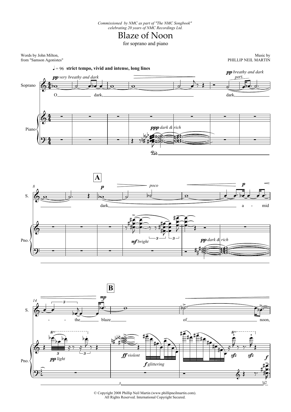 Phillip Neil Martin Blaze of Noon (for soprano and piano) Sheet Music Notes & Chords for Piano & Vocal - Download or Print PDF