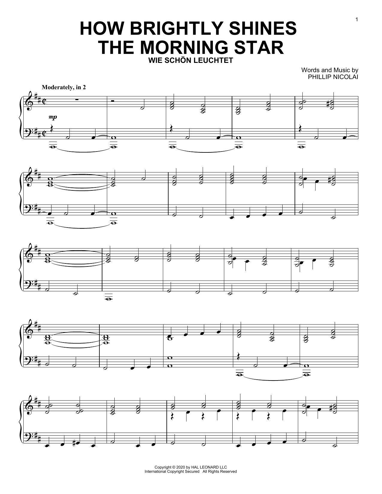 Phillip Nicolai How Brightly Shines The Morning Star Sheet Music Notes & Chords for Piano Solo - Download or Print PDF