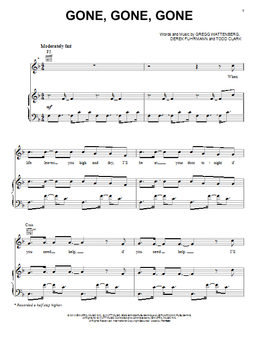 Phillip Phillips Gone, Gone, Gone Sheet Music Notes & Chords for Easy Piano - Download or Print PDF