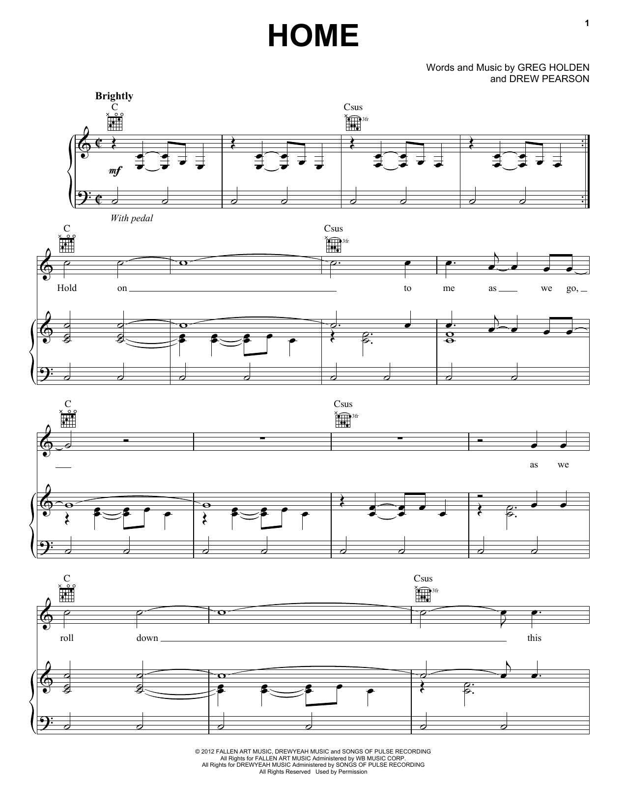 Phillip Phillips Home Sheet Music Notes & Chords for Piano, Vocal & Guitar Chords (Right-Hand Melody) - Download or Print PDF