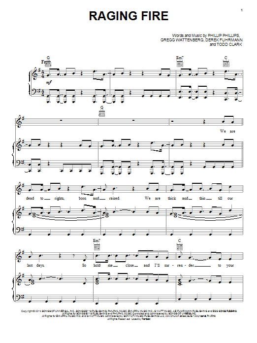 Phillip Phillips Raging Fire Sheet Music Notes & Chords for Easy Piano - Download or Print PDF