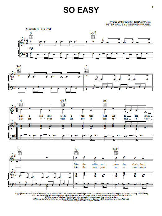 Phillip Phillips So Easy Sheet Music Notes & Chords for Piano, Vocal & Guitar (Right-Hand Melody) - Download or Print PDF