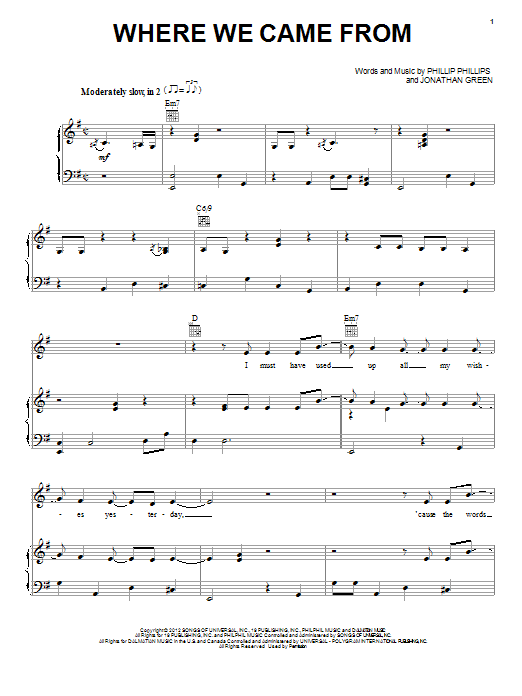 Phillip Phillips Where We Came From Sheet Music Notes & Chords for Piano, Vocal & Guitar (Right-Hand Melody) - Download or Print PDF