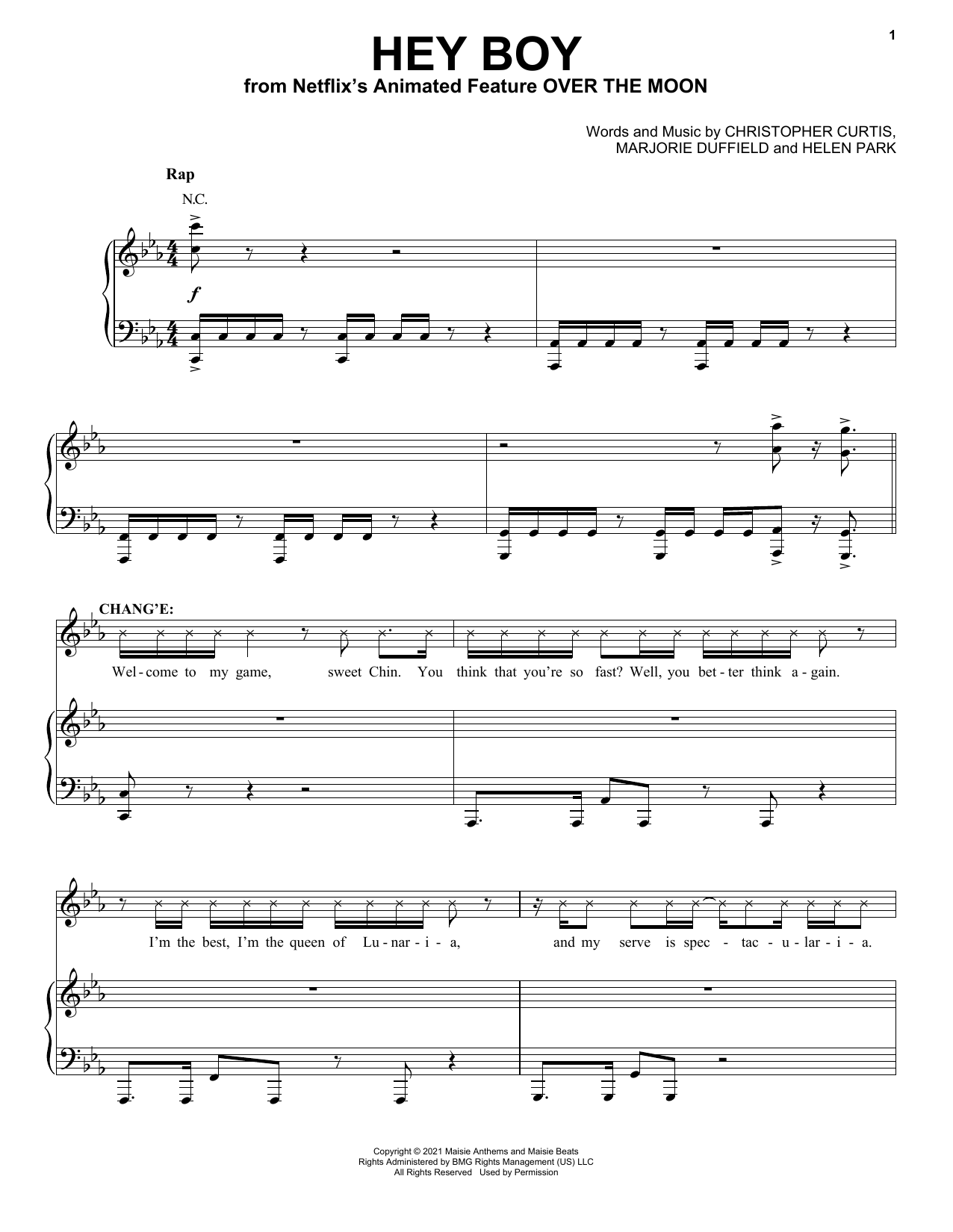 Phillipa Soo and Robert G. Chiu Hey Boy (from Over The Moon) Sheet Music Notes & Chords for Piano, Vocal & Guitar Chords (Right-Hand Melody) - Download or Print PDF