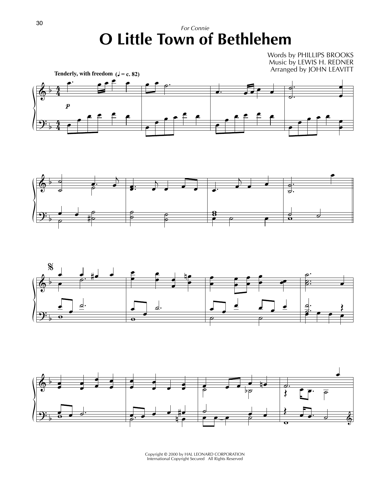 Phillips Brooks O Little Town Of Bethlehem (arr. John Leavitt) Sheet Music Notes & Chords for Piano Solo - Download or Print PDF