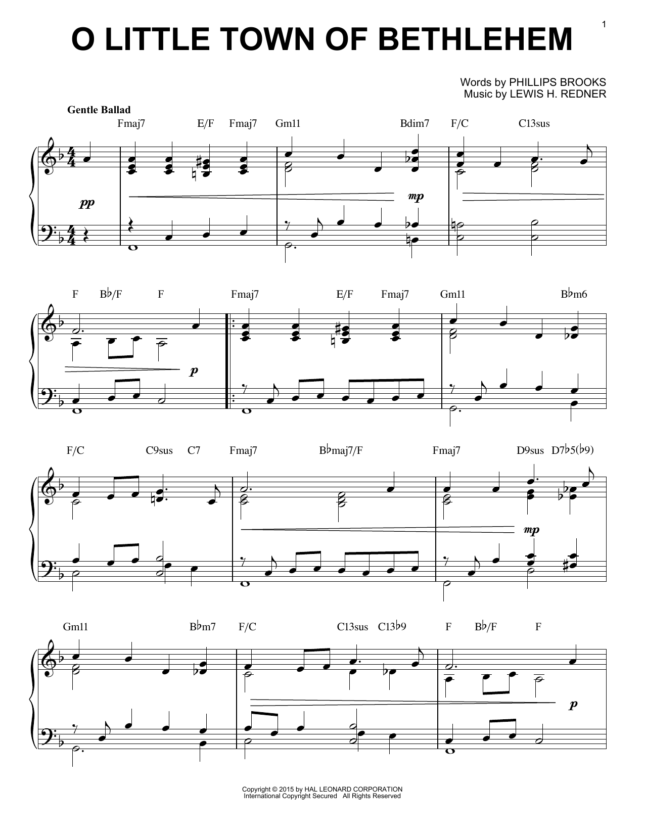 Phillips Brooks O Little Town Of Bethlehem [Jazz version] (arr. Brent Edstrom) Sheet Music Notes & Chords for Piano - Download or Print PDF