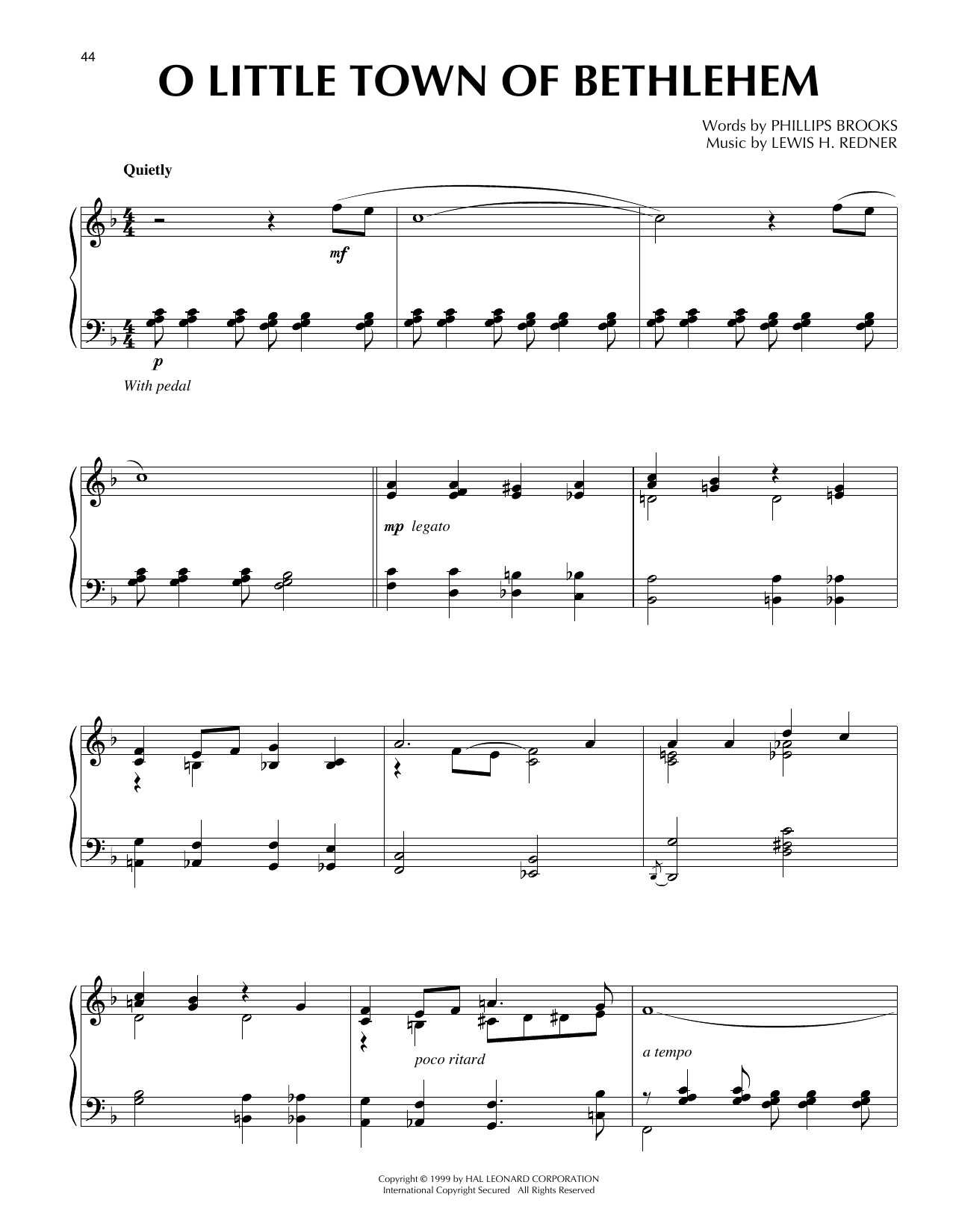 Phillips Brooks O Little Town Of Bethlehem [Jazz version] (arr. Frank Mantooth) Sheet Music Notes & Chords for Piano Solo - Download or Print PDF