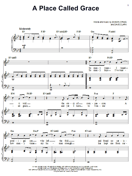 Phillips, Craig & Dean A Place Called Grace Sheet Music Notes & Chords for Piano, Vocal & Guitar (Right-Hand Melody) - Download or Print PDF