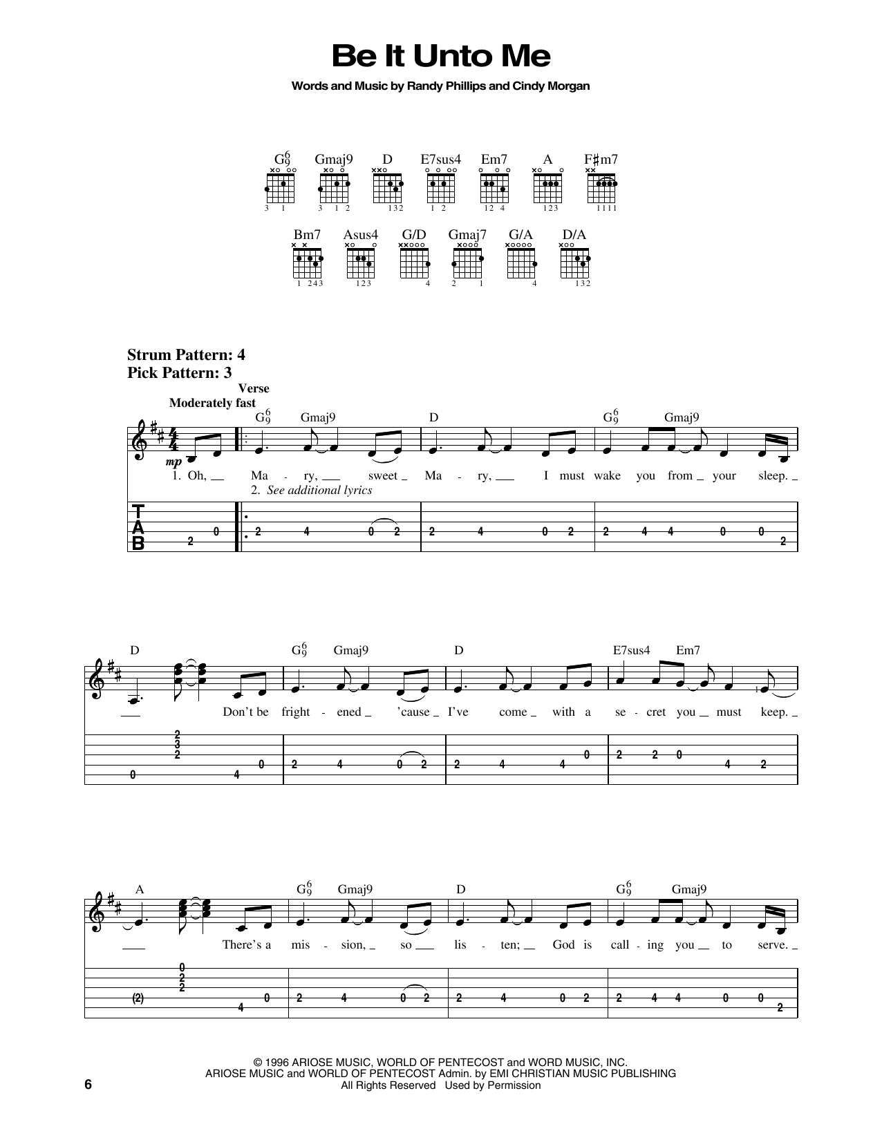 Phillips, Craig & Dean Be It Unto Me Sheet Music Notes & Chords for Easy Guitar Tab - Download or Print PDF