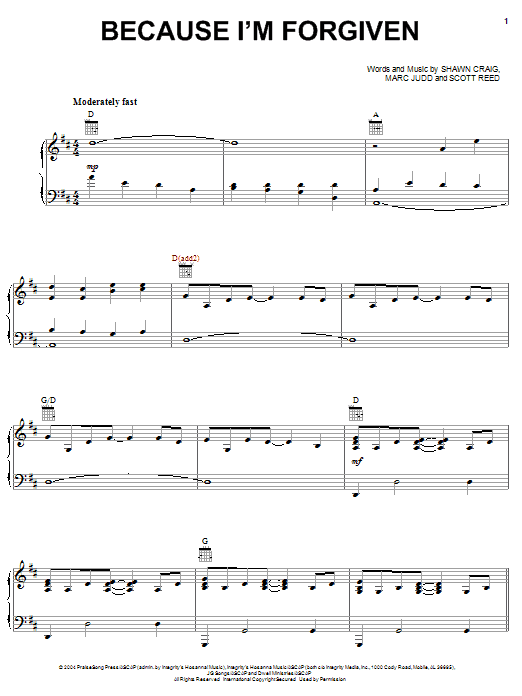 Phillips, Craig & Dean Because I'm Forgiven Sheet Music Notes & Chords for Piano, Vocal & Guitar (Right-Hand Melody) - Download or Print PDF Phillips, Craig & Dean Because I'm Forgiven Sheet Music Notes & Chords for Piano, Vocal & Guitar (Right-Hand Melody) - Download or Print PDF