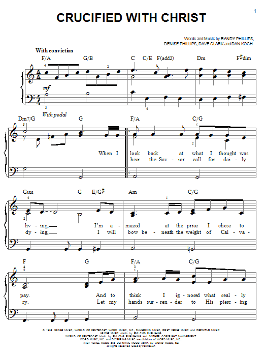 Phillips, Craig & Dean Crucified With Christ Sheet Music Notes & Chords for Easy Piano - Download or Print PDF