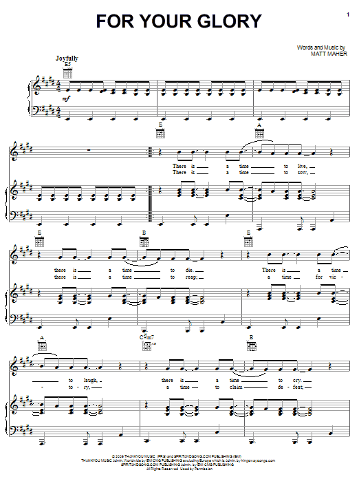Phillips, Craig & Dean For Your Glory Sheet Music Notes & Chords for Piano, Vocal & Guitar (Right-Hand Melody) - Download or Print PDF