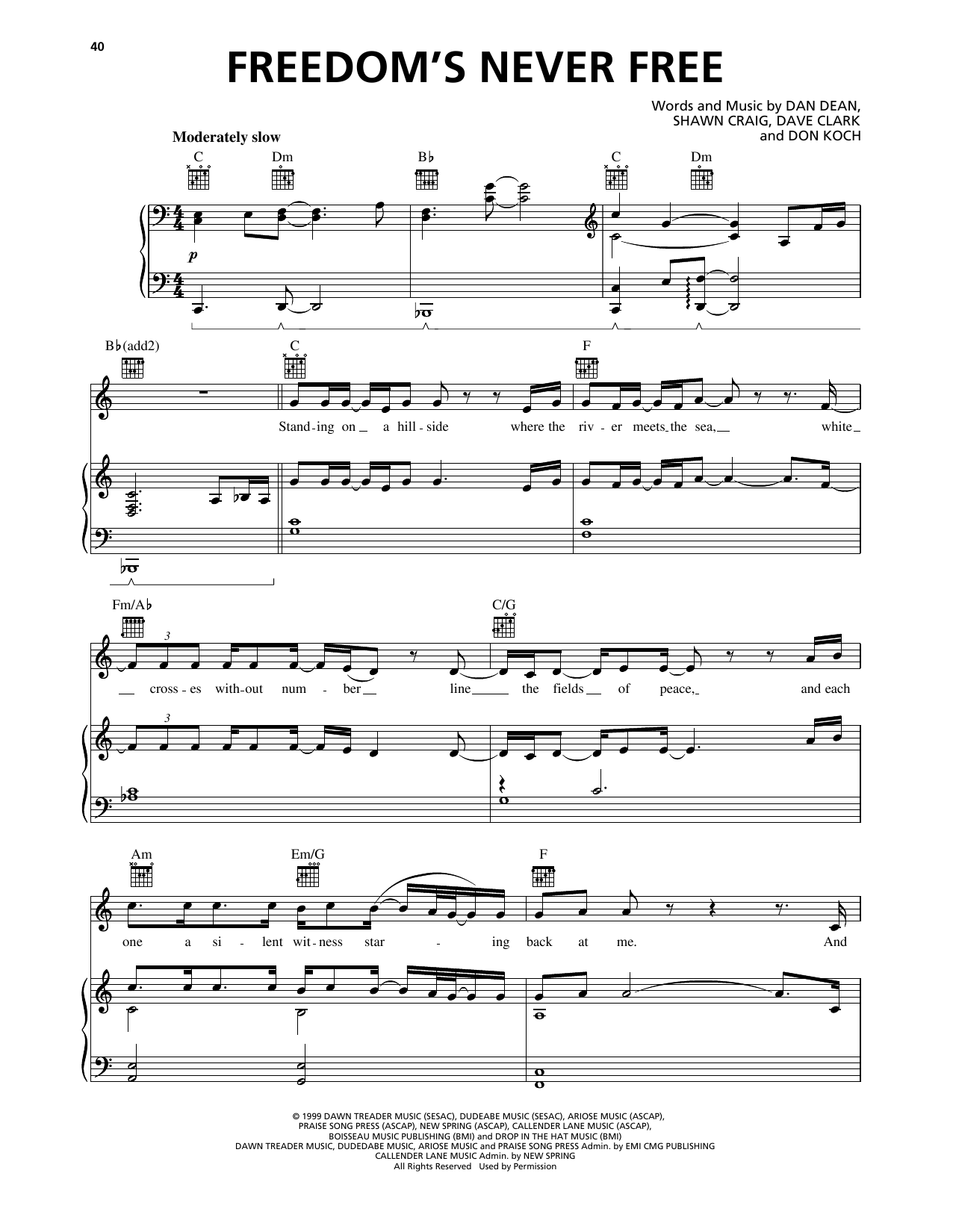 Phillips, Craig & Dean Freedom's Never Free Sheet Music Notes & Chords for Piano, Vocal & Guitar Chords (Right-Hand Melody) - Download or Print PDF