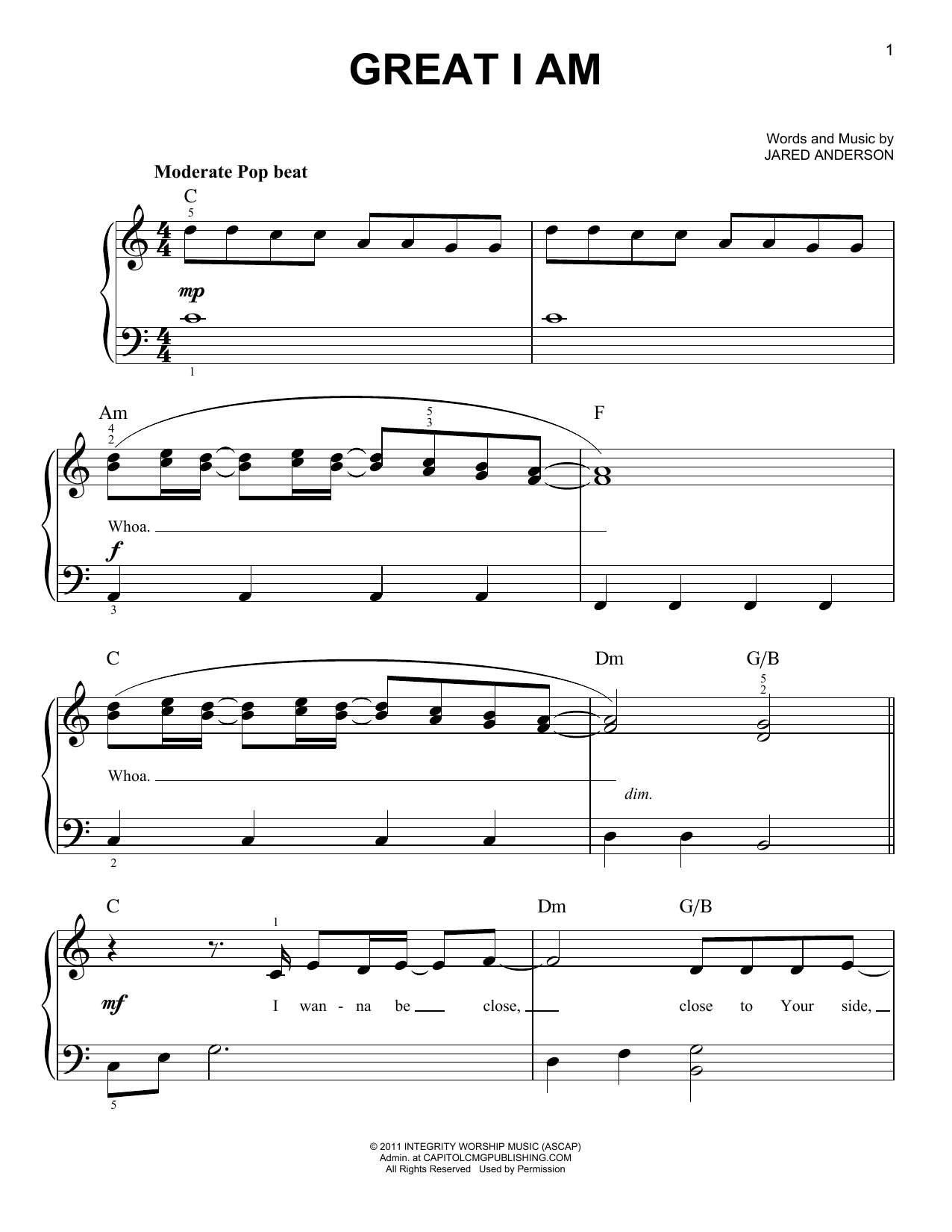 Phillips, Craig, & Dean Great I Am Sheet Music Notes & Chords for Easy Piano - Download or Print PDF