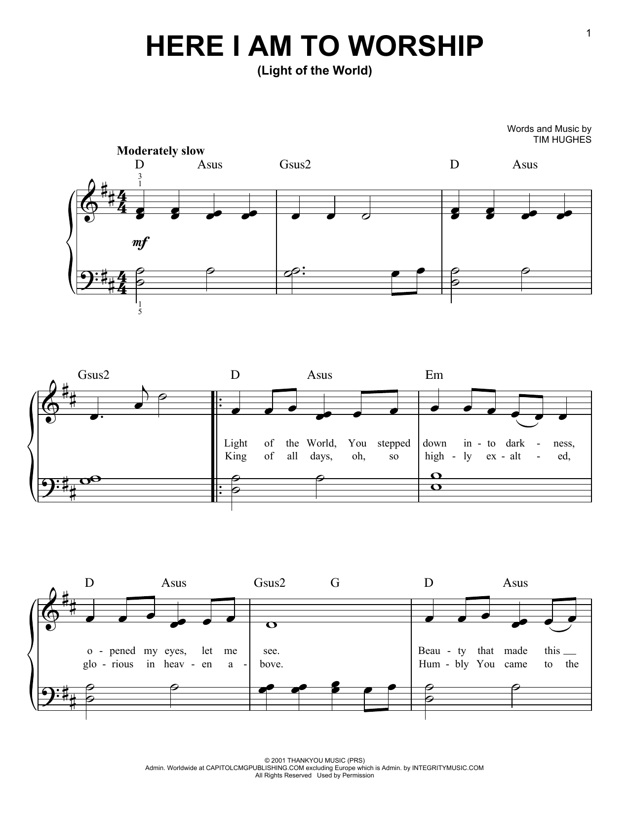 Phillips, Craig & Dean Here I Am To Worship (Light Of The World) Sheet Music Notes & Chords for Easy Guitar - Download or Print PDF