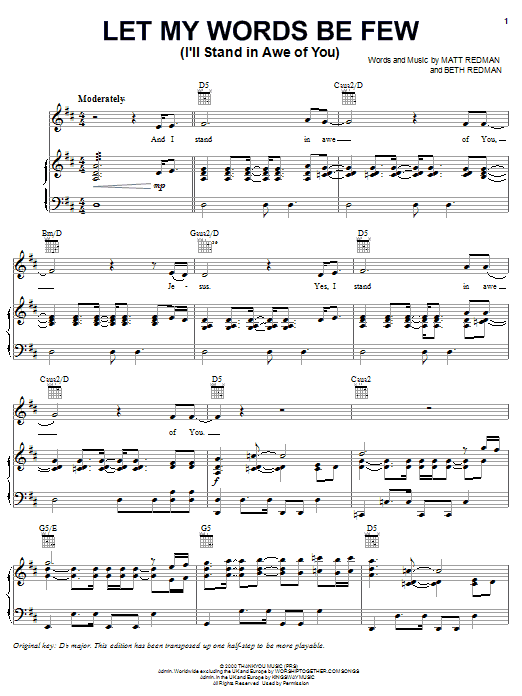 Phillips, Craig & Dean Let My Words Be Few (I'll Stand In Awe Of You) Sheet Music Notes & Chords for Piano, Vocal & Guitar (Right-Hand Melody) - Download or Print PDF Phillips, Craig & Dean Let My Words Be Few (I'll Stand In Awe Of You) Sheet Music Notes & Chords for Piano, Vocal & Guitar (Right-Hand Melody) - Download or Print PDF