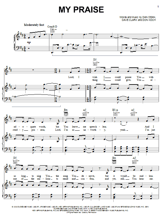 Phillips, Craig & Dean My Praise Sheet Music Notes & Chords for Piano, Vocal & Guitar (Right-Hand Melody) - Download or Print PDF