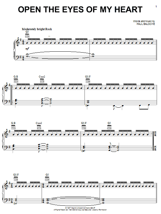 Phillips, Craig & Dean Open The Eyes Of My Heart Sheet Music Notes & Chords for Piano, Vocal & Guitar (Right-Hand Melody) - Download or Print PDF
