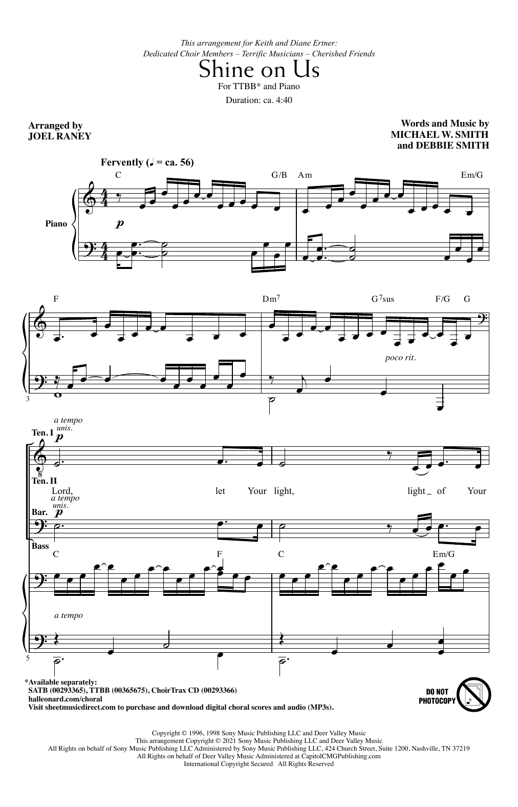Phillips, Craig & Dean Shine On Us (arr. Joel Raney) Sheet Music Notes & Chords for TTBB Choir - Download or Print PDF