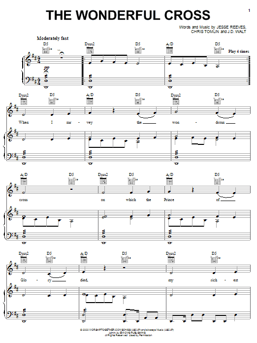 Phillips, Craig & Dean The Wonderful Cross Sheet Music Notes & Chords for Piano, Vocal & Guitar (Right-Hand Melody) - Download or Print PDF Phillips, Craig & Dean The Wonderful Cross Sheet Music Notes & Chords for Piano, Vocal & Guitar (Right-Hand Melody) - Download or Print PDF