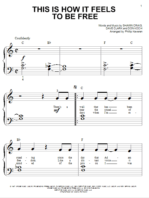 Phillips, Craig & Dean This Is How It Feels To Be Free Sheet Music Notes & Chords for Piano (Big Notes) - Download or Print PDF