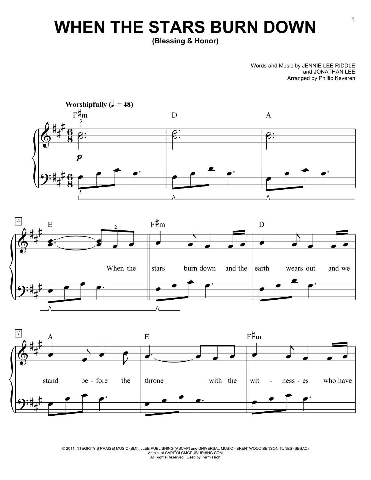 Phillip Keveren When The Stars Burn Down (Blessing & Honor) Sheet Music Notes & Chords for Easy Piano - Download or Print PDF