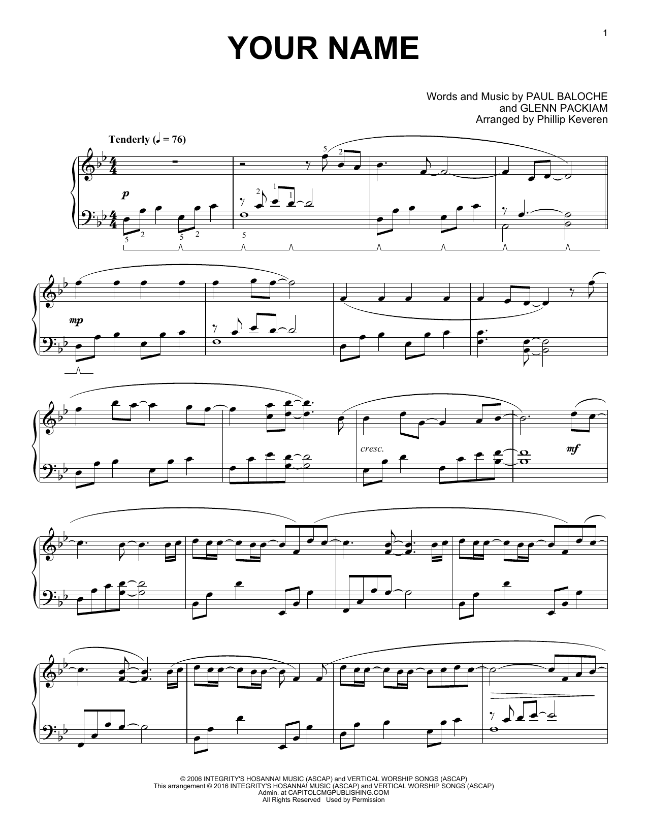 Phillip Keveren Your Name Sheet Music Notes & Chords for Piano - Download or Print PDF