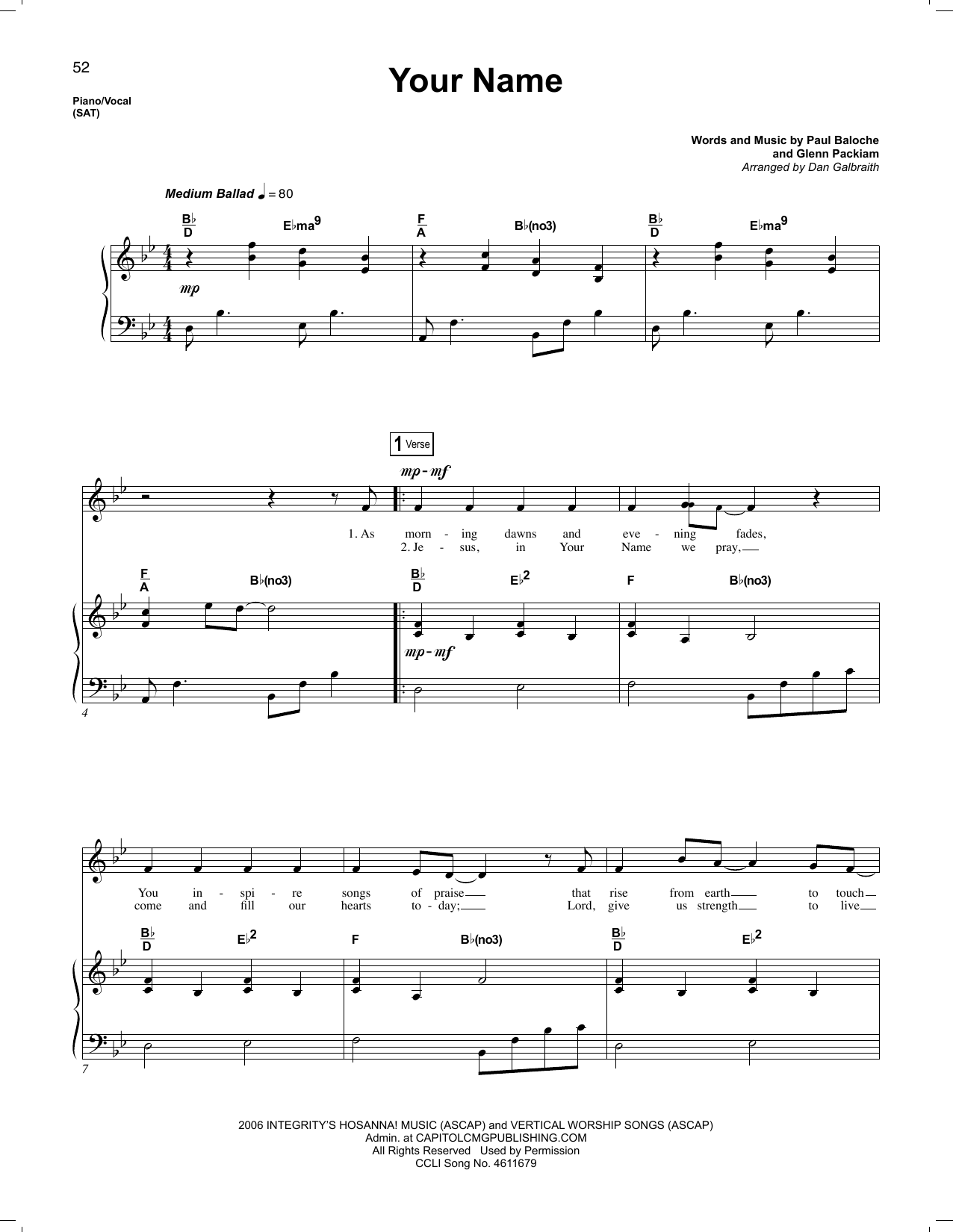 Phillips, Craig & Dean Your Name Sheet Music Notes & Chords for Piano (Big Notes) - Download or Print PDF
