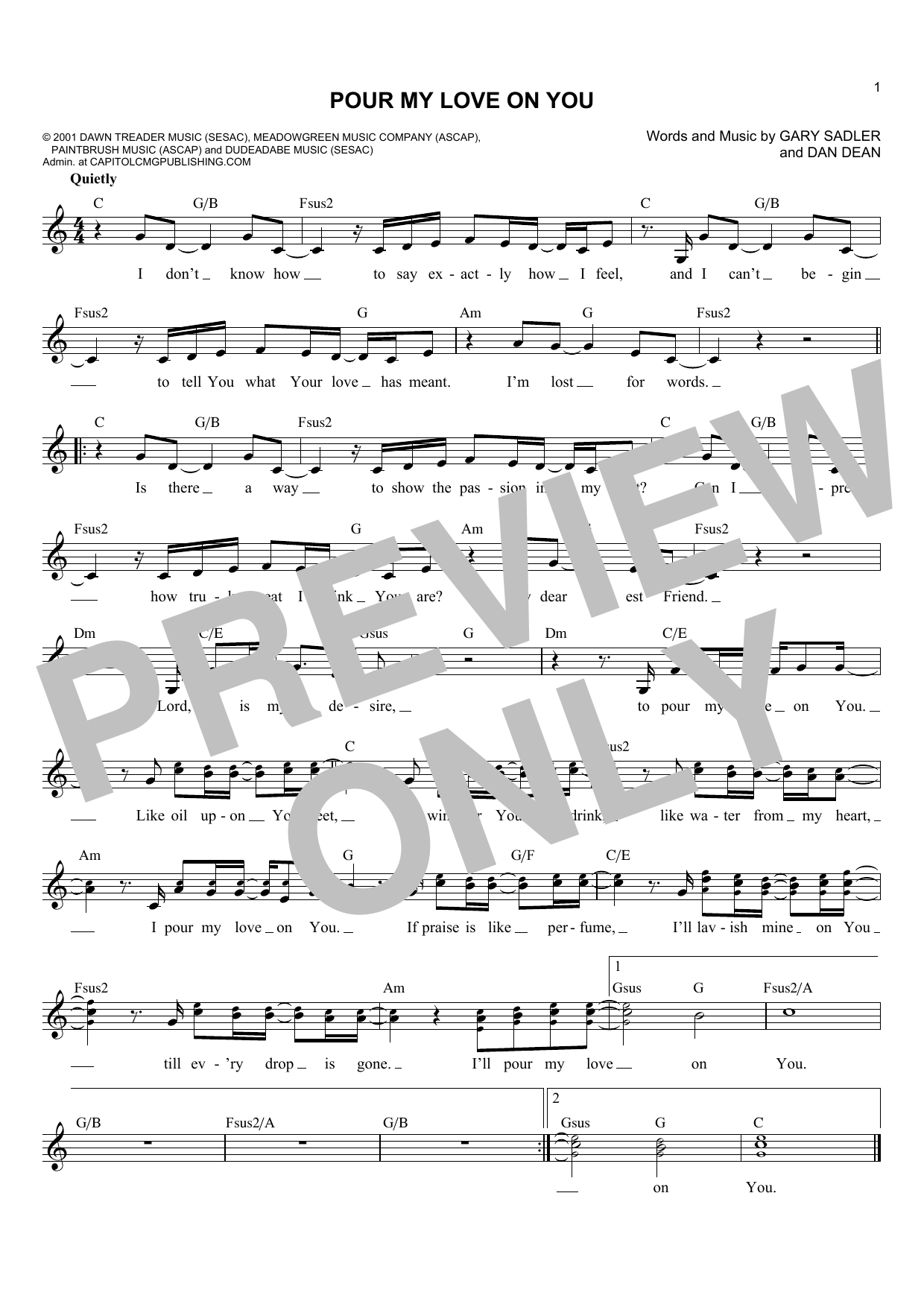 Phillips, Craig and Dean Pour My Love On You Sheet Music Notes & Chords for Melody Line, Lyrics & Chords - Download or Print PDF