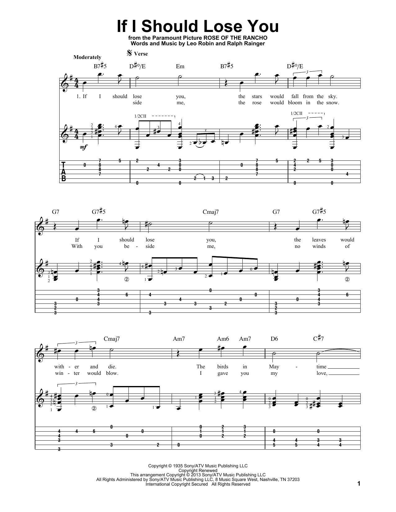 Phineas Newborn If I Should Lose You Sheet Music Notes & Chords for Easy Guitar Tab - Download or Print PDF
