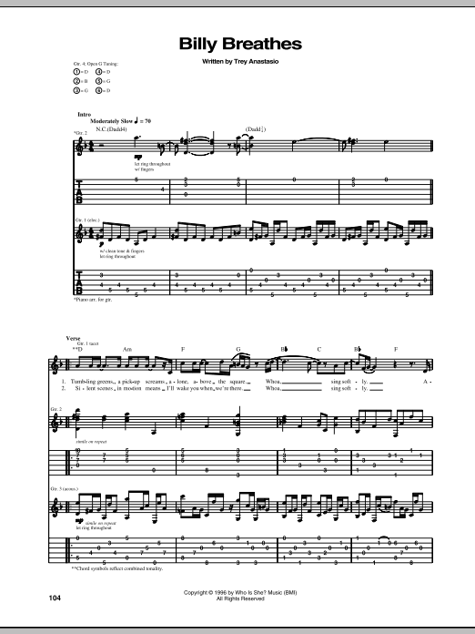 Phish Billy Breathes Sheet Music Notes & Chords for Guitar Tab - Download or Print PDF