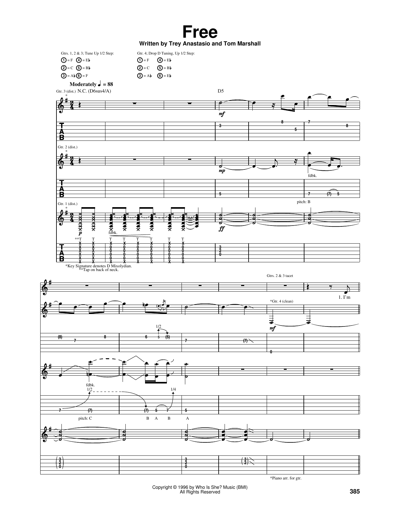 Phish Free Sheet Music Notes & Chords for Guitar Tab - Download or Print PDF