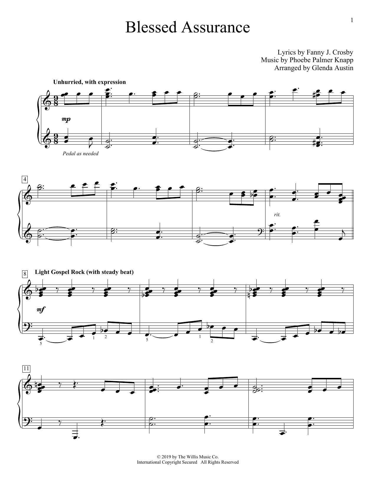 Phoebe Palmer Knapp Blessed Assurance (arr. Glenda Austin) Sheet Music Notes & Chords for Educational Piano - Download or Print PDF