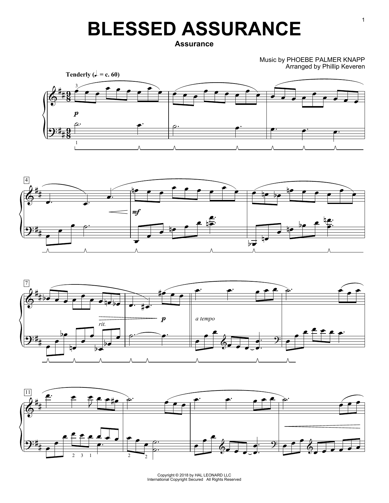 Phoebe Palmer Knapp Blessed Assurance [Classical version] (arr. Phillip Keveren) Sheet Music Notes & Chords for Piano - Download or Print PDF