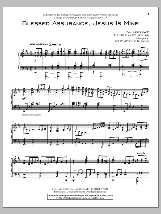 Phoebe Palmer Knapp Blessed Assurance Sheet Music Notes & Chords for Piano - Download or Print PDF