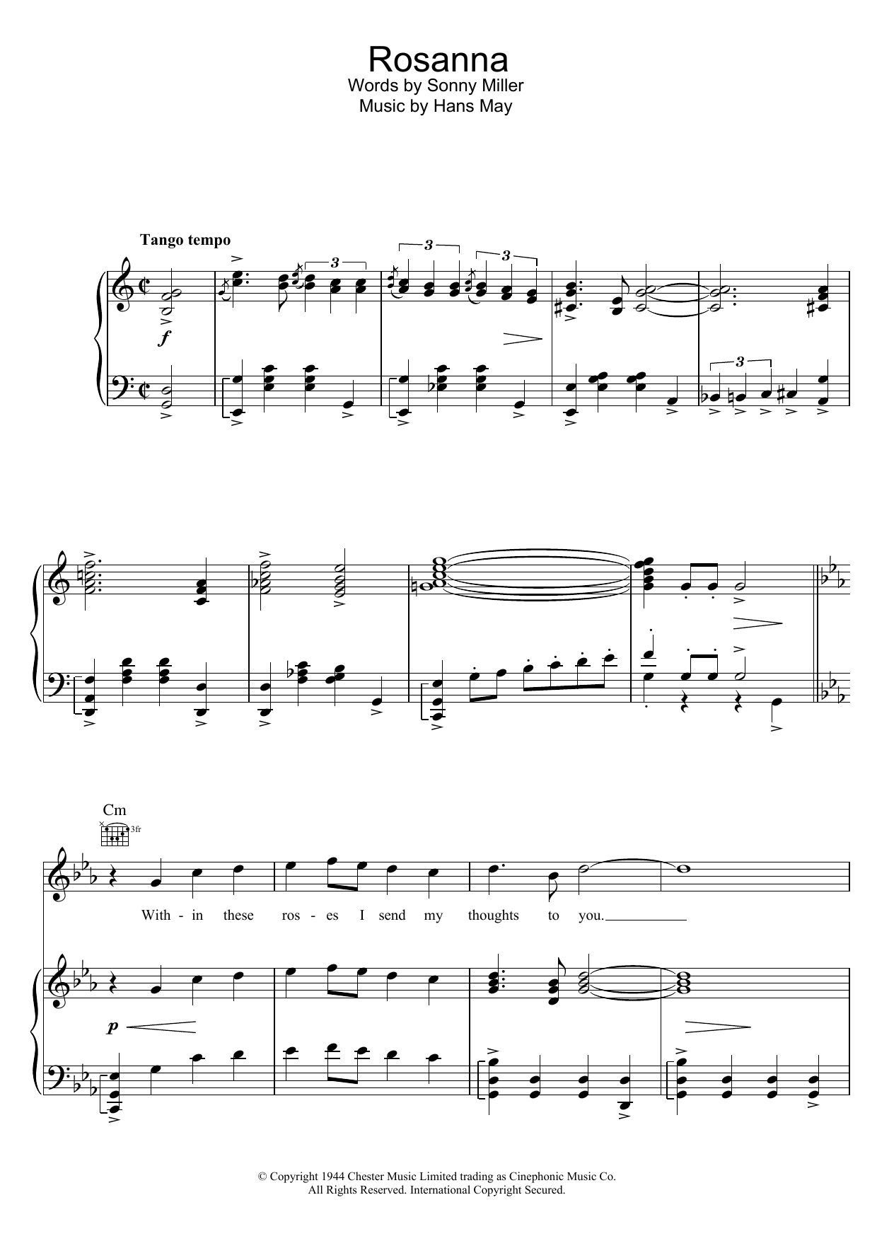 Phyllis Calvert Rosanna (from Madonna of the Seven Moons) Sheet Music Notes & Chords for Piano, Vocal & Guitar (Right-Hand Melody) - Download or Print PDF
