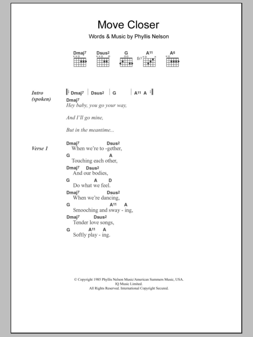 Phyllis Nelson Move Closer Sheet Music Notes & Chords for Lyrics & Chords - Download or Print PDF