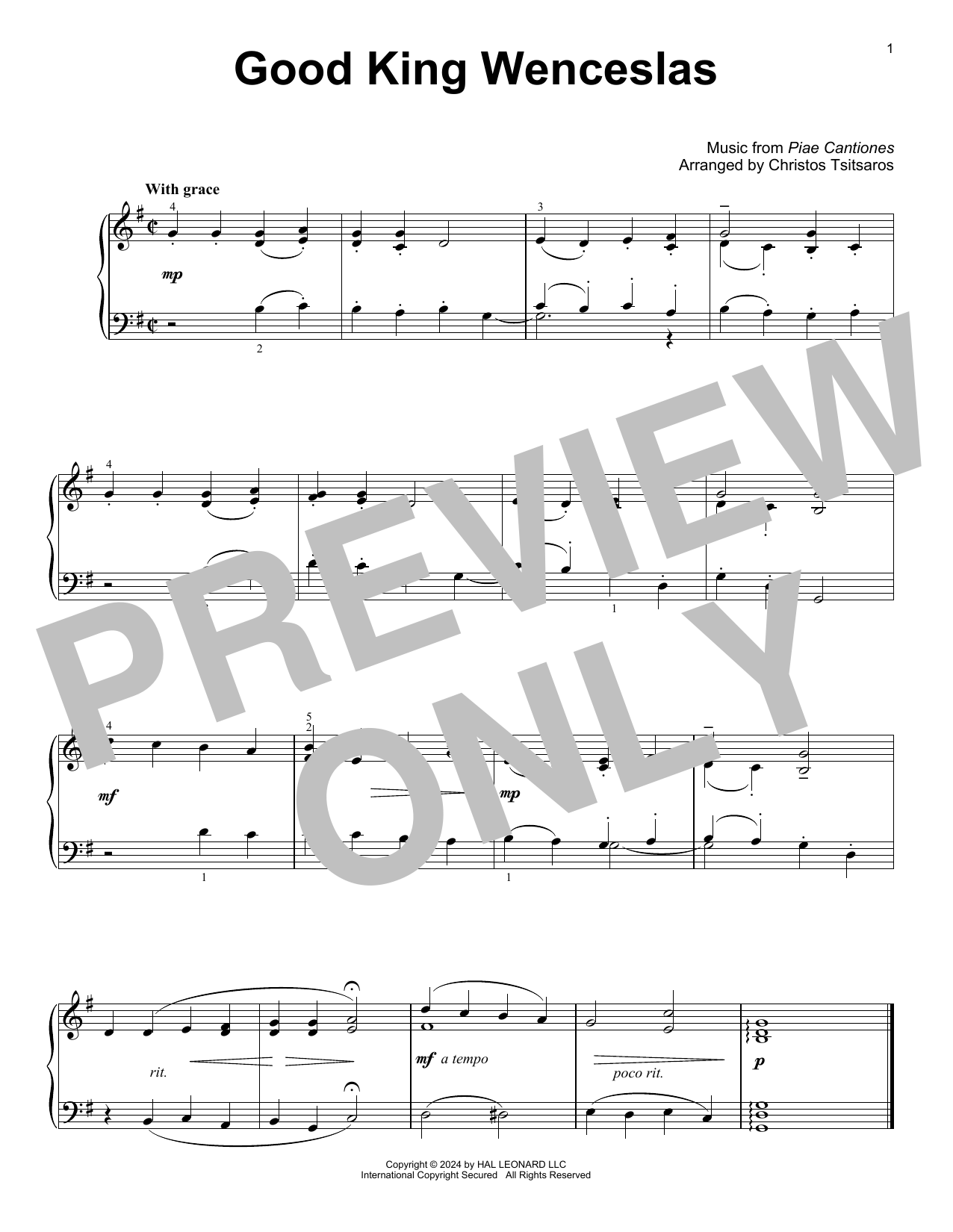 Piae Cantiones Good King Wenceslas (arr. Christos Tsitsaros) Sheet Music Notes & Chords for Easy Piano Solo - Download or Print PDF