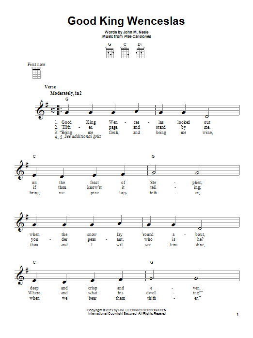 Piae Cantiones Good King Wenceslas Sheet Music Notes & Chords for Ukulele - Download or Print PDF