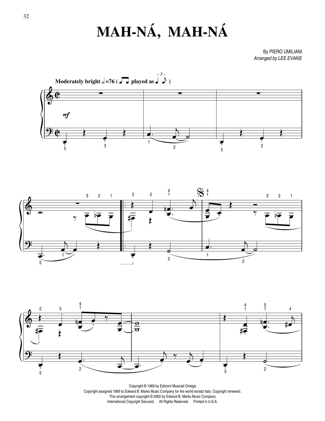 Piero Umiliani Mah-Na Mah-Na (arr. Lee Evans) Sheet Music Notes & Chords for Piano Solo - Download or Print PDF