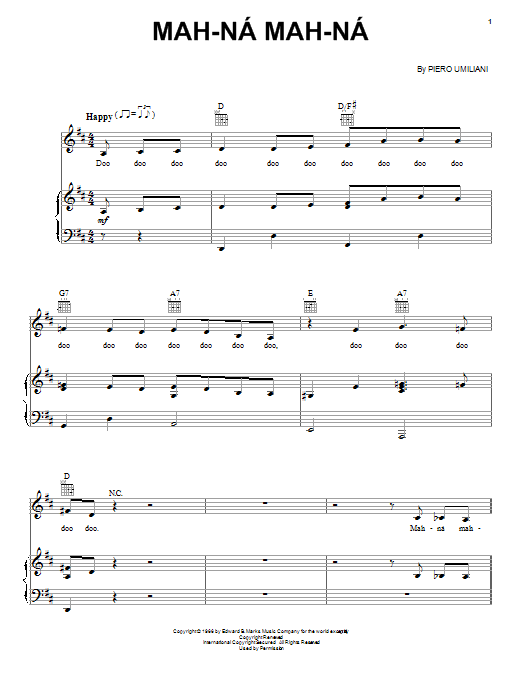 Piero Umiliani Mah-Na Mah-Na Sheet Music Notes & Chords for Piano, Vocal & Guitar (Right-Hand Melody) - Download or Print PDF