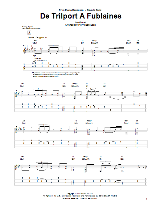 Pierre Bensusan De Trilport A Fublaines Sheet Music Notes & Chords for Guitar Tab - Download or Print PDF