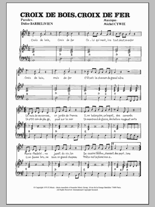 Pierre Lautomne Croix De Bois Croix De Fer Sheet Music Notes & Chords for Piano & Vocal - Download or Print PDF